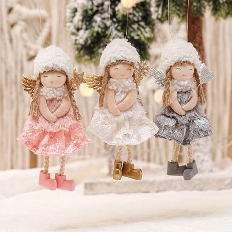 Lot de 3 poupées anges en dentelle pour Noël, petit pendentif flocon de neige pour sapin, décoration de fenêtre, accessoires pour filles (1/5)