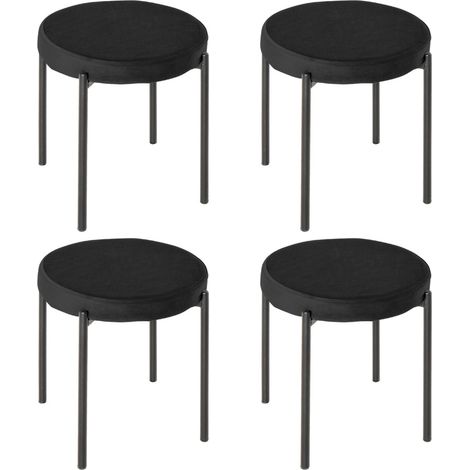 Chaise empilable noire aspect velours - Ensemble de 4 - Assise rembourrée - Structure métal 41.5x41.5x46cm - Cuisine/salle à manger (1/5)