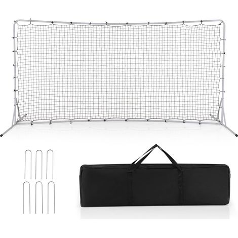 GOPLUS Filet de Rebond de Football Portable, Filet d'Entraînement de Football avec Sac de Transport, Cadre en Métal, Piquets au Sol, Filet de Rebond de Football pour Enfants 6 Ans+, Blanc (1/5)
