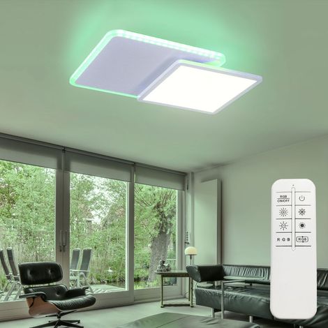 Plafonnier LED à changement de couleur plafonnier rectangulaire dimmable avec télécommande plafonnier RGB, CCT, rétro-éclairage, pivotant, 22W 1200Lm, LxlxH 45,3x45,3x7,5 cm (1/5)