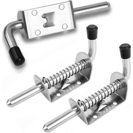 Loquet à Ressort, 2 Pièces Loquet Ressort Inox, Boulons à Ressort en Acier Inoxydable, Loquet Ressort Robuste, Barrel Bolt pour Porte de Garage, Portes de Jardin, Placard(10 X 128mm) (1/3)