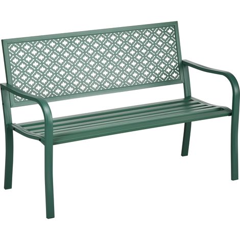 Banco de jardín de acero verde oscuro 127 x 63 x 83 cm (1/5)