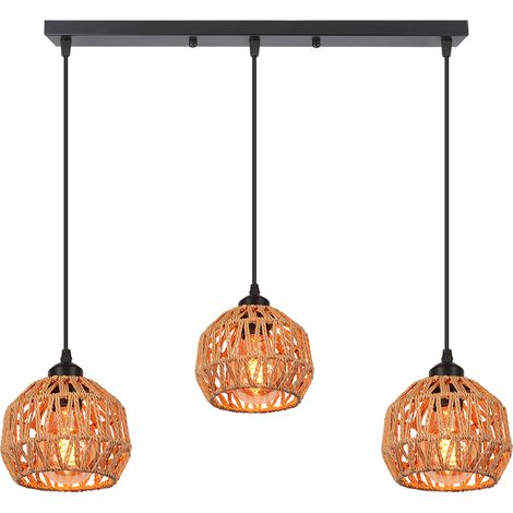 Lampara Techo Interior De Metal 3 Luces Lámpara De Techo Vintage De Cuerda De Cáñamo Para Sala De Estar Dormitorio Pasillo