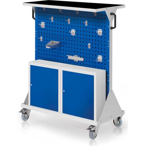 Kappes RasterMobil® mobiler Arbeitsplatzschrank Größe 3 1270x1000x500mm 24-teilig mit Auflageboden inkl. Riffelgummimatte und Einhängeschrank enzianblau