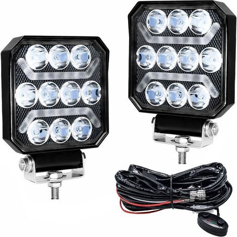 Lampe de Travail à LED Carrée de 4 Pouces avec Kit de Faisceau de Cables, Lumière de Conduite Tout-Terrain Ambre Blanche pour Camion, SUV, VTT, (1/2)