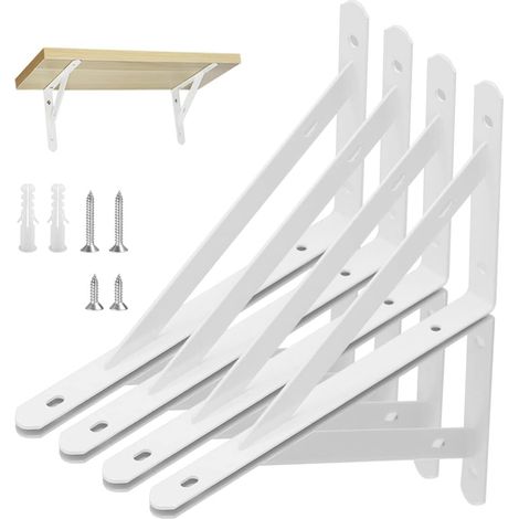 Set mit 8 robusten, einfach zu montierenden, rechtwinkligen Dreieck-Regalträgern für Regale, inklusive Zubehör, weiß, 20,3 cm (1/5)