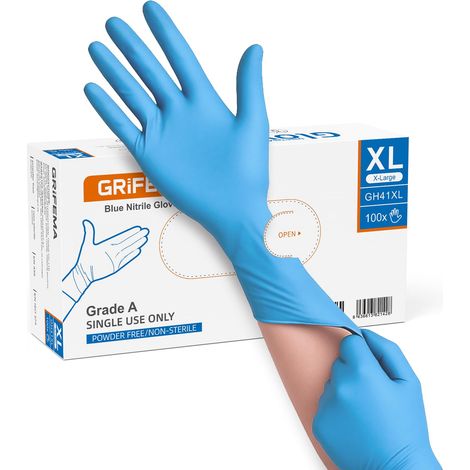 Gants Nitrile Jetables Bleus Taille XL Boîte de 100 Sans Poudre (1/5)