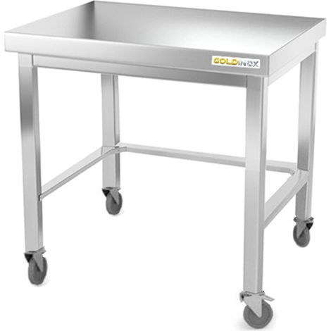 Table de travail en inox soubassement 700 x 600 mm avec renfort sur roulettes PREMIUM - GOLDINOX (1/4)