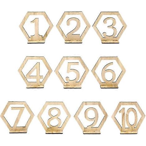 Lot de 10 panneaux hexagonaux en bois numérotés de 1 à 10, décoration artisanale pour table, signe de numéro pour événements, mariage, fête. (1/4)