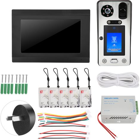Sonnette vidéo filaire 7 pouces 1080P WiFi avec reconnaissance faciale, empreinte digitale, code PIN, RFID, interphone de porte 100-240V (1/5)