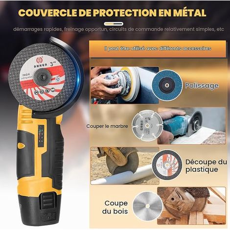 Mini Angle Grinder, 12V Cordless Discer, 19500RPM Discater with Battery, Mini Angle Grinder for Cutting, Polishing and Sanding (1/4)