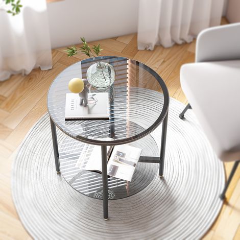 UNHO Mesa Auxiliar Redonda de Cristal Mesita de Café Nórdica, 50 cm (1/5)