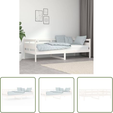 The Living Store Tagesbett Weiß Massivholz Kiefer 90x200 cm - Holzbett - Kiefernholzbett - Gästebett - Daybed - Wohnraumgestaltung (1/5)
