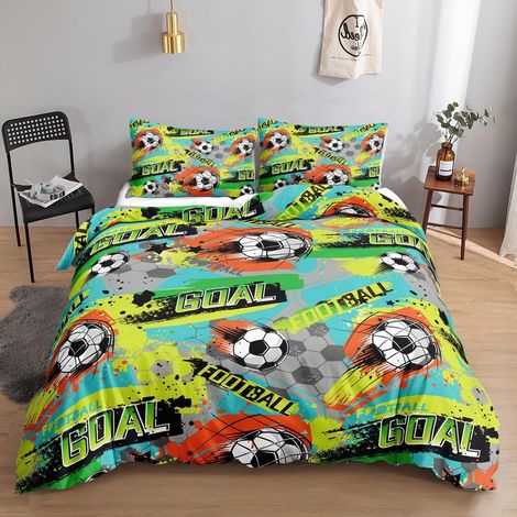 Fußball Bettwäsche Set 200x200cm mit 2 Kissenbezügen 80x80cm, Graffiti-Druck, Mikrofaser, Kinder