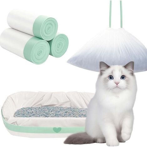 Sac Litiere Chat, Sac à Litière pour Chat xxl, Sac Poubelle Litiere Chats avec Cordons de Serrage, Recharge pour Litière pour Chats, Résistants à la Déchirure, 94x45cm, 30 Pièces (1/5)