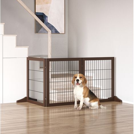 Barrera autoportante para perros de 3 paneles 185 x 36 x 71 cm de pino marrón OKMYHOME (1/5)
