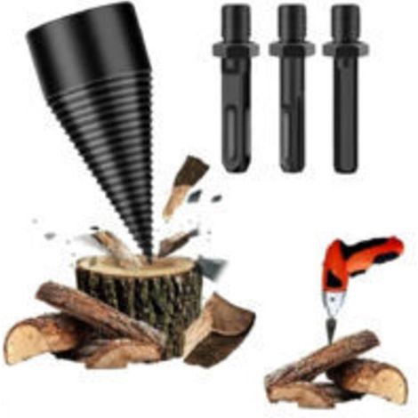 42 mm Holzspalter „Forêt de Fendage“, 4-teiliges Holzscheit-Spaltset mit 3 Bohrgriffen, Holzspalter für Heizholzmaschinen, Bohrschraube mit kegelförmigem Spalter – einfach zu handhabender Holzspalter