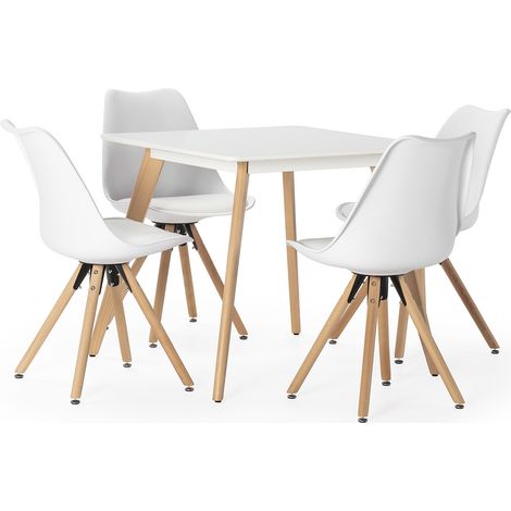 Set tavolo 80x80 cm e 4 sedie da pranzo Jeff Bianche