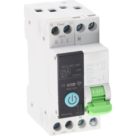 Disjoncteur connecté WiFi 1P+N 25A 230VAC avec compteur d'énergie, minuterie et commande à distance pour la maison (1/5)