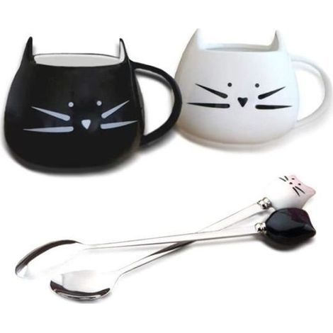 (Schwarz-weiß) Keramikbecher – ZGEER – Niedlicher Katzenbecher 500 ml – Schwarz-weiß – Spülmaschinenfest (1/4)