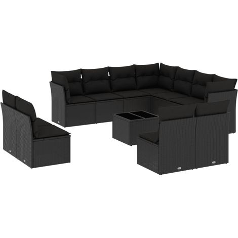 Maison Exclusive - Set Divani da Giardino 12 pz con Cuscini Nero in Polyrattan