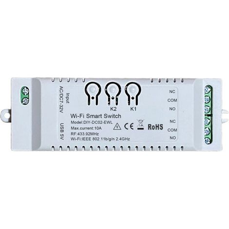 Interrupteur WiFi Intelligent 2 Canaux Minuterie Module RF433 BT Domotique Compatible IFTTT
