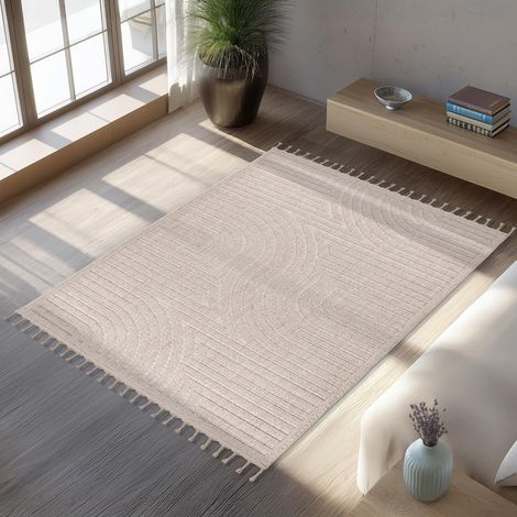 LUXOR 2 Tapis tissé à franges beige - 160x230 cm (1/5)