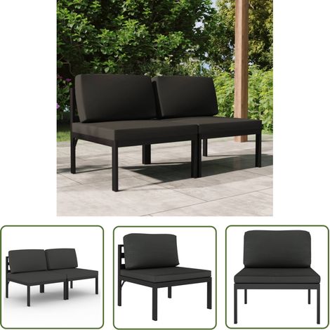 The Living Store Gartensofa 2-Sitzer mit Kissen Aluminium Anthrazit - Gartensofa - Outdoor Möbel - Lounge Set - Alu Sofa - Anthrazit Sofa (1/5)