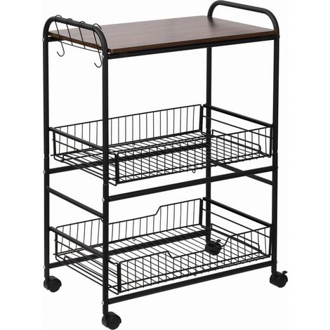 Carrello da Cucina 60x38x85,5 cm in Legno e Metallo Nero (1/5)