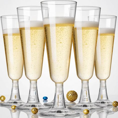 Lot de 30 flûtes à champagne en plastique transparent - 150 ml - Réutilisables - Pour mariage, fête, pique-nique, anniversaire (1/5)