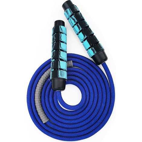 Corde à sauter robuste et lourde, conçue pour supporter le poids et brûler les graisses, idéale pour le sport et la boxe (bleue, 7 mm). (1/5)