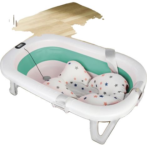 Bañera para bebé, diseño plegable, sensor de temperatura, verde claro (1/2)