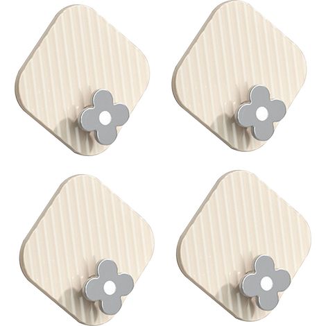Crochets adhésifs 4 pièces, plastique imperméable sans perçage, porte-serviettes et clés muraux pour cuisine, salle de bain, plafond, bureau, blanc laiteux. (1/5)