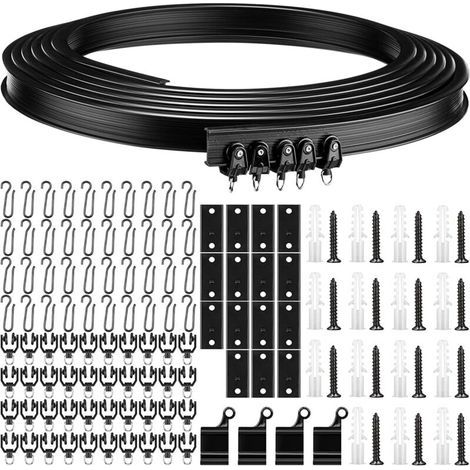 Flexibles Faltgardinenschienen-Set mit Metallhaken zur Raumtrennung, Schlafzimmer, Balkon, Büro, Hotel (Schwarz, 5 m) (1/5)
