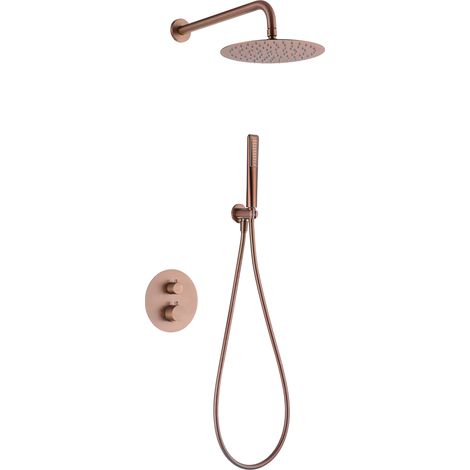 Conjunto ducha termostático empotrado Nápoles oro rosa cepillado