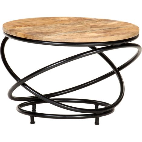 Couchtisch Schwarz 60x60x40 cm Raues Mango-Massivholz