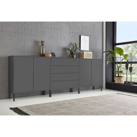 BMG Möbel Sideboard Mailand Set 5, grifflos, Metallfüße, Anthrazit