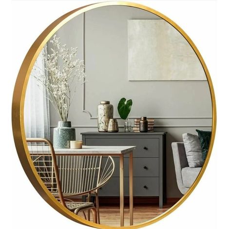 Miroir mural rond avec cadre en alliage d'aluminium - Doré 60cm résistante à l'humidité Cadre de Miroir (1/5)