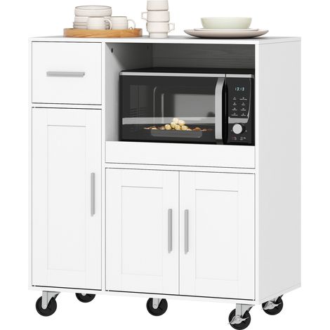 Carrello da cucina con ruote 80 x 40 x 88,7 cm ripiano estraibile pratico spazio portaoggetti contemporaneo in MDF bianco 210003361