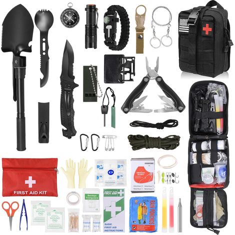 Kit de Survie d'urgence en Plein air, 38 en 1 avec Kit de Premiers Secours de Survie avec pour Hommes Camping, Pince Pliante, Voyage Aventure, Randonnée, Aventure en Plein Air (1/5)