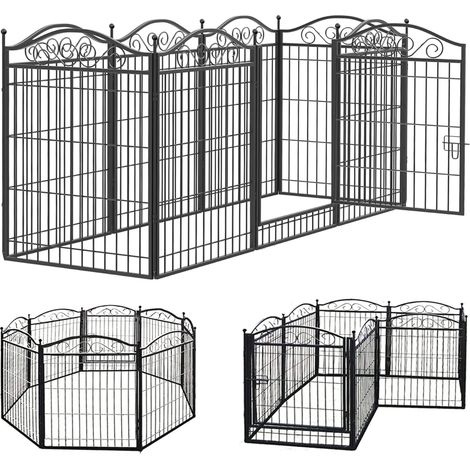 BingoPaw Parque para Mascotas Perros 8 Vallas Corral Plegable Valla Jardin Jaula Perrerras para Animales Exterior Negro 190x63x80cm