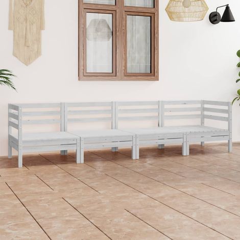 Salon de jardin 4 pcs Ensemble Table et Chaise de Jardin - Blanc Bois de pin massif BV378852 - BonneVie (1/5)