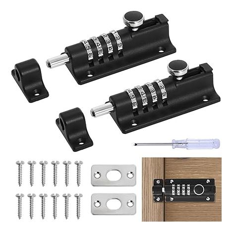 Loquet de Verrouillage à Combinaison 2 Pièces, Verrou de Porte Combinaison à 4 Chiffres, 120mm Verrou de Porte à Code pour Hangar/Jardin/Garage/Coffre (Noir) (1/5)