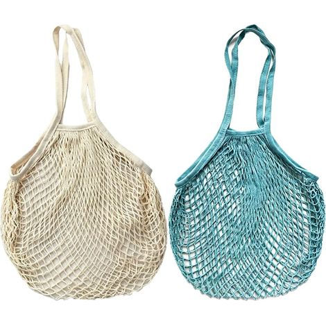 Lot de 2 Sac Filet Reutilisable en Coton pour Courses et Plage Sac de (1/5)
