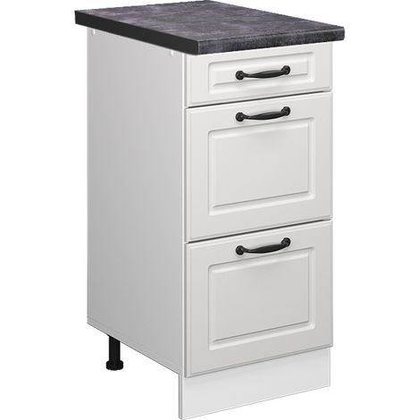 Mobiletto base per cucina R-Line, Bianco casa di campagna, 40 cm con cassetti, PL Antracite, Vicco
