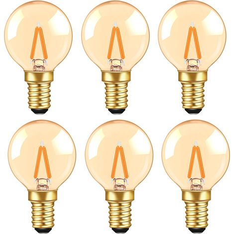 G40 Vintage Mini Ampoule E14 LED 1W, Ambre Edison Ampoule E14 de Remplacement 10W, Blanc Chaud 2200K, Non Dimmable, Lot de 6, pour Lumières Décoratives