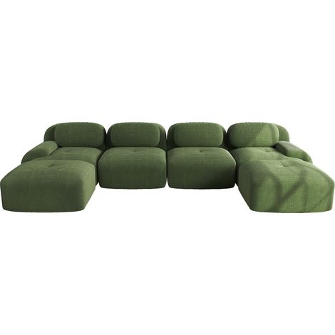 ELVMI Sofá de esquina modular sin montaje con reposabrazos curvos en Corduroy Verde (1/5)
