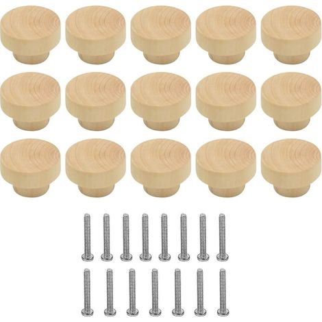 15pcs Boutons de Tiroir en Bois Boutons de Meubles pour Armoires et Tiroirs, Boutons Ronds en Bois (1/5)