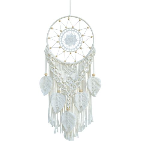 Makramee-Traumfänger für Schlafzimmer, Boho-Wandbehang, gewebtes Blattdekor, handgewebter Baumwollseil-Blatt-Wandteppich mit Spitzenanhänger, Boho-Heim