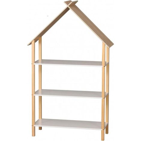 Étagère Bibliothèque Maison Bois et Blanc Chambre Enfant - Hauteur 131cm (1/3)